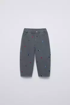 Брюки из твила с вышитыми воздушными шарами fantasia disney ZARA, синий