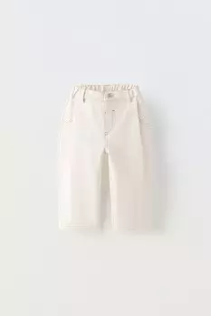 Брюки из твила с выстёпками и отстрочкой ZARA, экрю