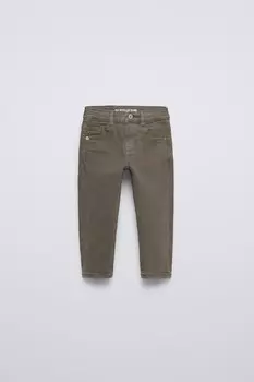 Брюки из твила стандартного кроя ZARA, коричневый/серо-коричневый