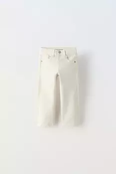 Брюки из твила стандартного кроя ZARA, середина экрю