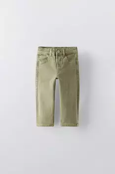 Брюки из твила стандартного кроя ZARA, зеленый
