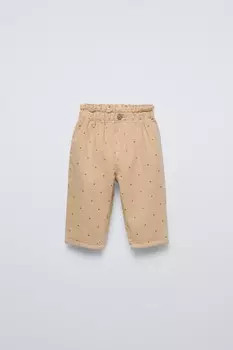 Брюки из твила в горошек ZARA, цвет light camel
