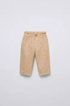Брюки из твила в горошек ZARA, цвет light camel