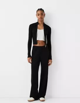Брюки из вафельной ткани Bershka, черный