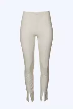 Брюки из веганской кожи с высокой талией и разрезами по низу цвета экрю Goldie LONDON, цвет ecru