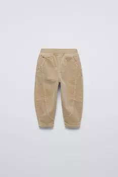 Брюки из вельвета balloon ZARA, песочный