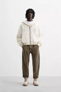Брюки из вельвета моркового кроя ZARA, коричневый