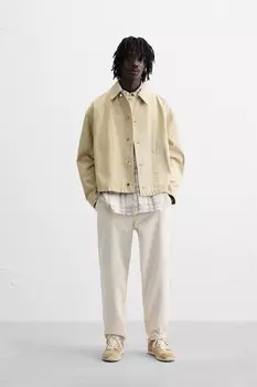 Брюки из вельвета моркового кроя ZARA, экрю