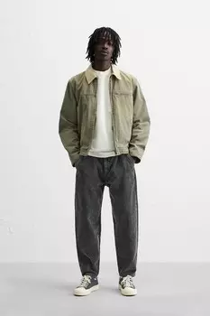 Брюки из вельвета моркового кроя ZARA, темно-серый