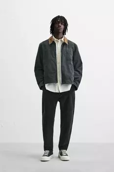 Брюки из вельвета моркового кроя ZARA, черный