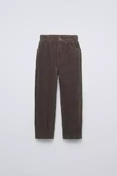 Брюки из вельвета с круглыми штанинами ZARA, коричневый