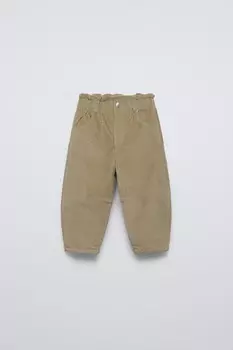 Брюки из вельвета с подкладкой и из бумажного мешка ZARA, зеленый
