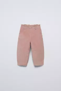 Брюки из вельвета с подкладкой и из бумажного мешка ZARA, розовый