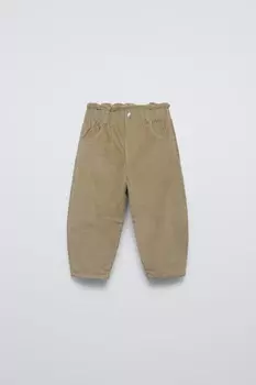 Брюки из вельвета с подкладкой и из бумажного мешка ZARA, зеленый