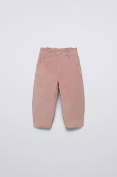 Брюки из вельвета с подкладкой и из бумажного мешка ZARA, розовый