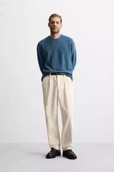Брюки из вельвета со складками ZARA, устрично-белый