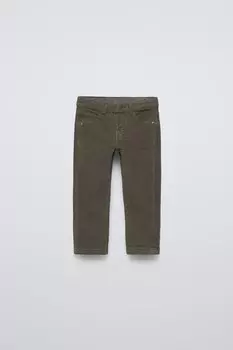 Брюки из вельвета стандартного кроя ZARA, темный хаки