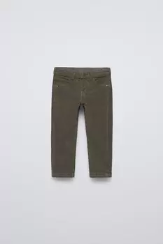 Брюки из вельвета стандартного кроя ZARA, темный хаки