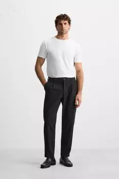 Брюки из вискозы с плиссированными плиссировками ZARA, черный
