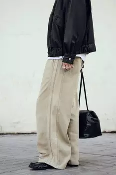 Брюки из ворсистой ткани ZARA, светло-зеленый