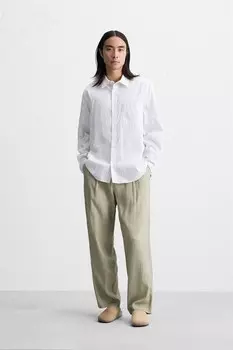 Брюки из выцветшего лиоцелла - льна ZARA, светло-зеленый
