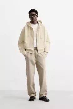 Брюки из выцветшей холщины ZARA, песочный