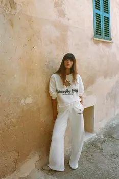 Брюки из вышитого плюшевого джерси ZARA, устрично-белый