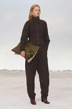 Брюки из замшевой кожи ZARA, темно-коричневый