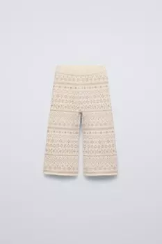 Брюки из жаккардового трикотажа ZARA, экрю