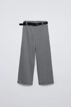 Брюки из жаккардовой ткани с поясом ZARA, серый