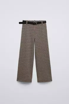 Брюки из жаккардовой ткани с поясом ZARA, коричневый