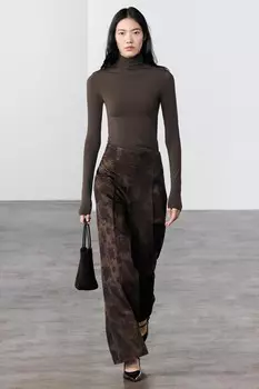 Брюки из жаккардовой ткани ZARA, коричневый