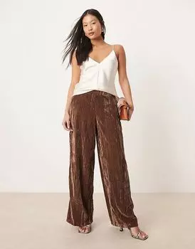 Брюки из жатого бархата коричневого цвета ASOS
