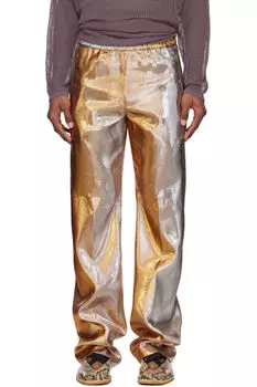 Брюки из золотистой ткани ламе Dries Van Noten