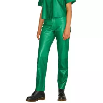 Брюки Jack & Jones Grace Straight Leather JJXX high waist, зеленый