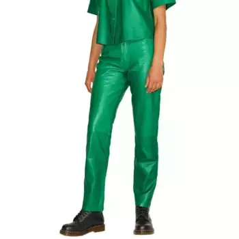 Брюки Jack & Jones Grace Straight Leather JJXX high waist, зеленый