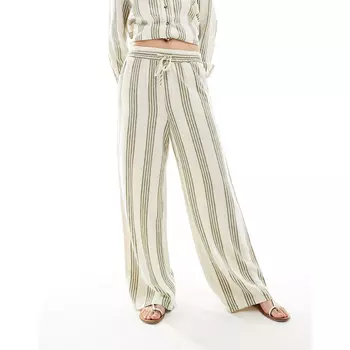 Брюки JDY Wide Leg Linen Mix, белый/серый