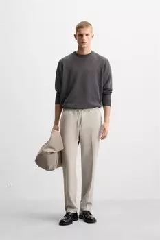 Брюки jogger comfort fit с заниженной поясом ZARA, светлая норка