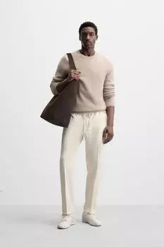 Брюки jogger comfort fit с заниженной поясом ZARA, экрю