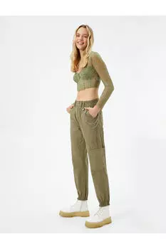 Брюки Jogger из габардина с цепочкой, карманами и эластичной резинкой на талии Koton, хаки
