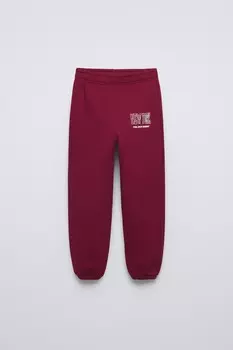 Брюки jogger с флоковым лозунгом ZARA, бордо