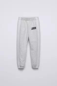 Брюки jogger с флоковым лозунгом ZARA, серый мергель