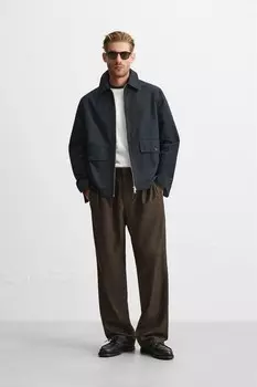 Брюки jogger с плиссированной поясом ZARA, коричневый