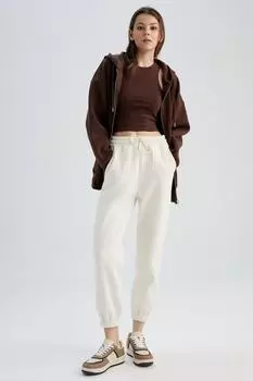 Брюки Jogger стандартной посадки из плотной ткани с эластичной окантовкой DeFacto, экрю