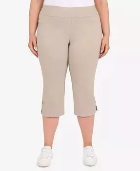 Брюки-капри Plus Size Essentials Solid Push-On с подрезами по низу HEARTS OF PALM, коричневый/бежевый