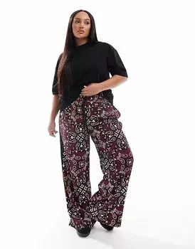 Брюки-карандаш ASOS DESIGN Curve с контрастной вставкой из темно-вишневого бандады