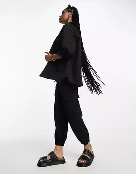 Брюки-карго ASOS DESIGN Clean Jogger With Tie Waist, черный