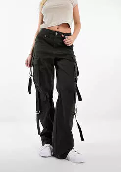 Брюки-карго Bershka Octopus, серо-зеленый