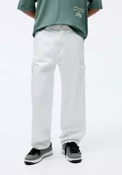 Брюки-карго Contrast Seam PULL&BEAR, белый