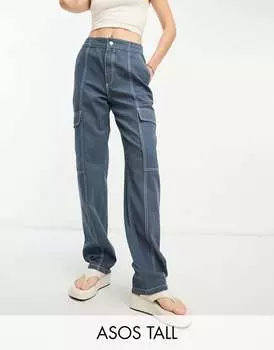 Брюки карго цвета экрю с контрастной строчкой ASOS DESIGN Tall